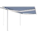 vidaXL Auvent automatique capteur de vent LED 4 5x3 5 m Bleu et blanc