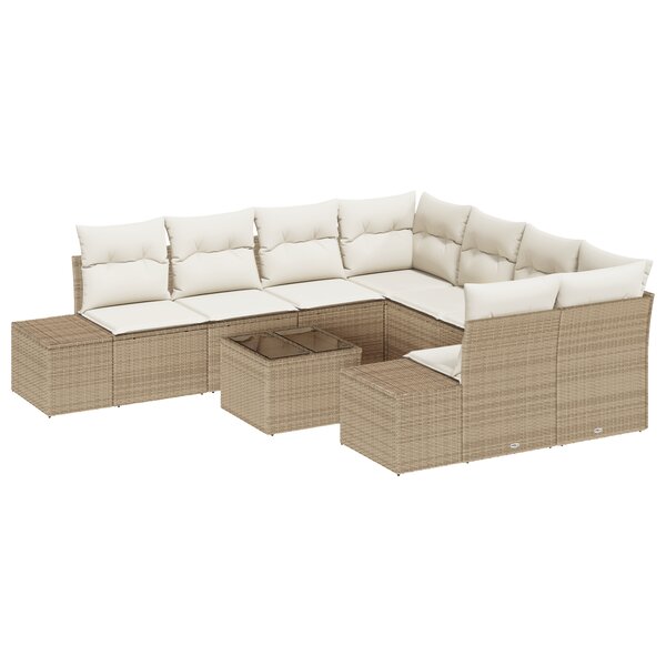vidaXL Ensemble de Canapés de Jardin 9 Pièces avec Coussins Beige Poly Rotin