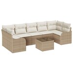 Set de canapé de jardin 8 pièces vidaXL avec coussins beige en polyrotin