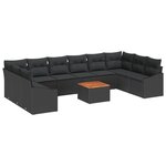 vidaXL Ensemble de canapé de jardin 11 pièces avec coussins  rattan poly noir et acacia