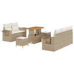 Canapé de jardin 8 pièces avec coussins beige poly rotin