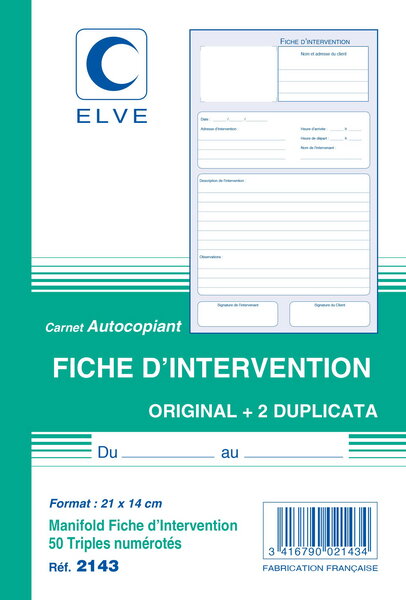 Manifold 'Fiche d'intervention' 21 x 14 cm Vertical 50 F Tripli ELVE