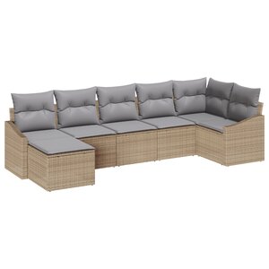 vidaXL Ensemble de Salle à Manger de Jardin de 7 pièces avec Coussins Beige en Rattan Poly