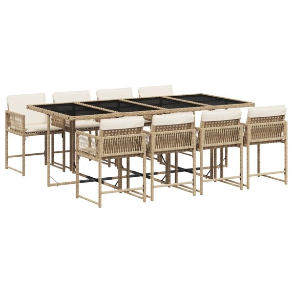 vidaXL Ensemble à manger de jardin et coussins 9 Pièces beige Poly rotin
