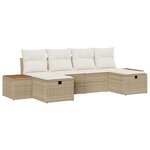 Set de 6 Pièces de Canapés de Jardin avec Coussins Beige en Rattan Poly