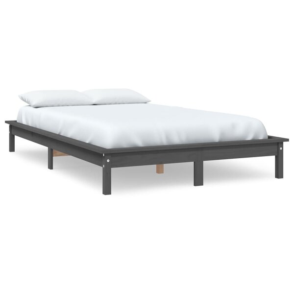 vidaXL Cadre de lit Gris 120x190 cm Bois pin massif Petit Double