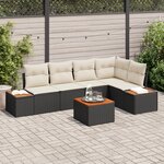 Ensemble de canapé de jardin 6 pièces avec coussins Noir Poly Rattan Acacia