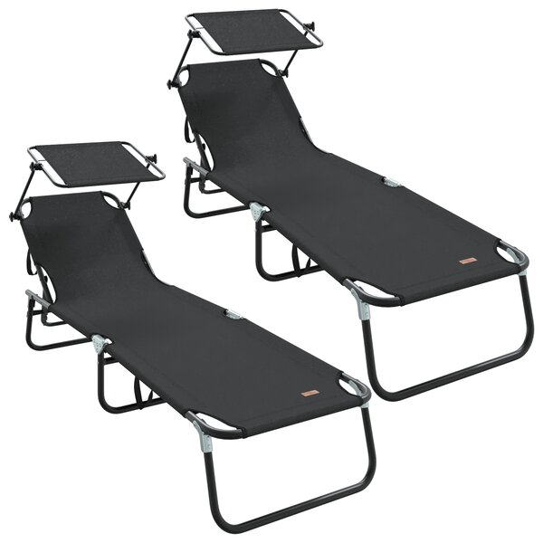 vidaXL Chaises longues pliantes 2 Pièces avec auvent Noir tissu Oxford 600D
