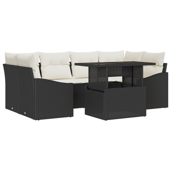 vidaXL Ensemble de canapés de jardin 7 pièces avec coussins noirs en Rattan PE