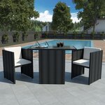 vidaXL Mobilier de bistro 3 Pièces avec coussins Résine tressée Noir