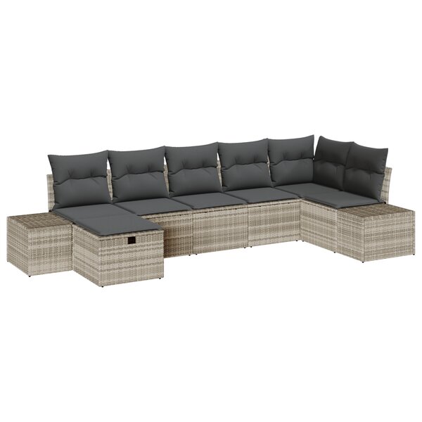 vidaXL Ensemble de canapé de jardin 7 pièces avec coussins gris clair en rotin synthétique