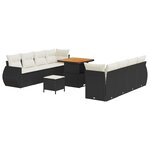 Ensemble de Canapé Jardin 11 Pièces Noir Poly Rattan Acacia