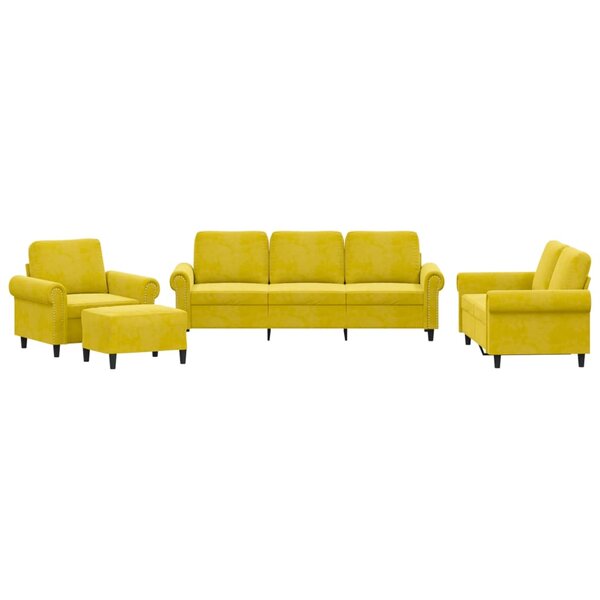 vidaXL Ensemble de canapés 4 Pièces avec coussins Jaune Velours
