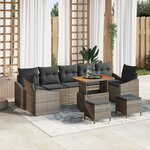 Ensemble de canapés de jardin 10 pièces avec coussins gris en rotin poly acacia