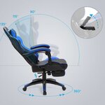 Fauteuil gamer chaise gaming siège de bureau ergonomique repose-pieds télescopique dossier réglable de 90° à 135° accoudoirs synchronisés charge 150 kg noir et bleu 12_0001424