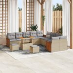 Set de Canapé de Jardin vidaXL 13 Pièces avec Coussins Beige Rattan Poly Acacia