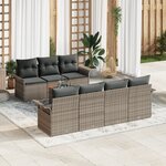 Ensemble de canapé de jardin 8 pièces avec coussins Gris Poly Rotin Acacia