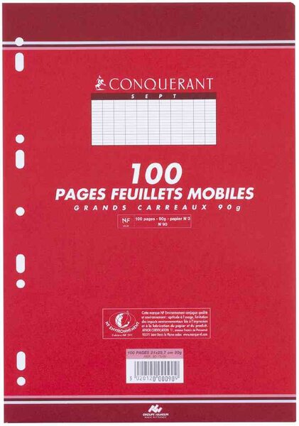 feuillets mobiles 170 x 220 Sèyes, 90 gr CONQUÉRANT SEPT