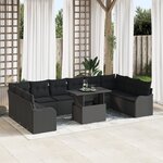 Canapé jardin vidaXL 11 pièces avec coussins en rotin poly noir