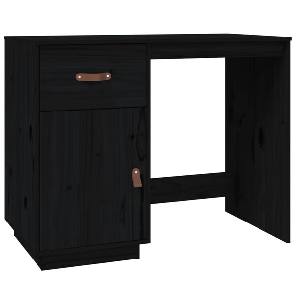 Bureau table poste de travail meuble d'ordinateur informatique étude 95 x 50 x 75 cm bois massif de pin noir 02_0023927