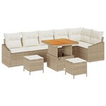 Ensemble de Canapé de Jardin 9 Pièces Beige Poly Rattan Acacia