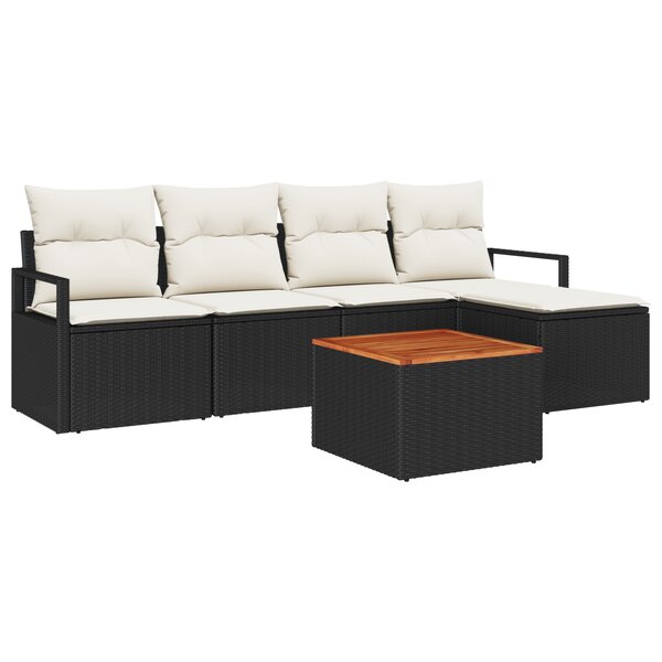 Canapé de jardin 6 pièces avec coussins noir en poly rotin