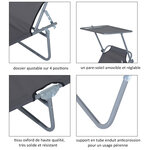 Transat bain de soleil pliable grand confort dossier et pare-soleil réglable multi-positions gris