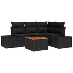 vidaXL Ensemble de canapé de jardin 5 pièces avec coussins en poly rattan noir et acacia