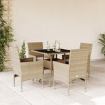 vidaXL Ensemble à manger de jardin et coussins 5 Pièces beige rotin verre