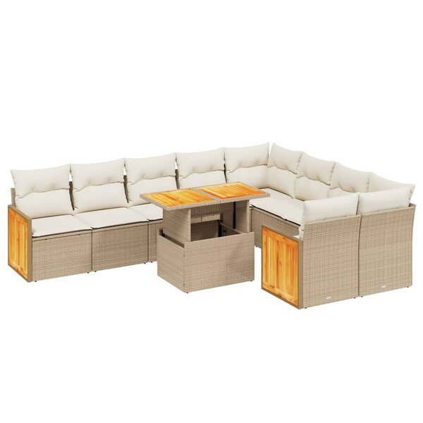 vidaXL Salon de jardin avec coussins 10 Pièces beige résine tressée