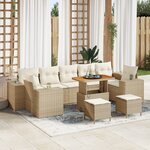 Ensemble de canapé de jardin 10 pièces avec coussins beige en poly rotin acacia