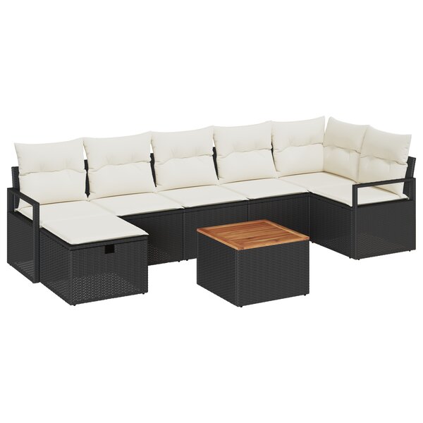 Ensemble de canapé de jardin 8 pièces avec coussins en polyrotin noir