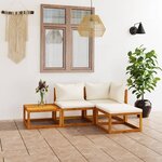 vidaXL Salon de jardin 4 Pièces avec coussin Crème Bois d'acacia solide