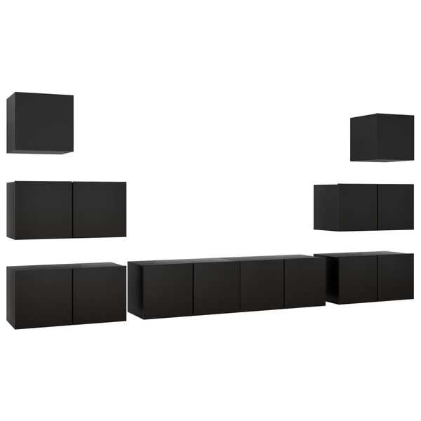 vidaXL Ensemble de meubles TV 8 Pièces Noir Bois d'ingénierie