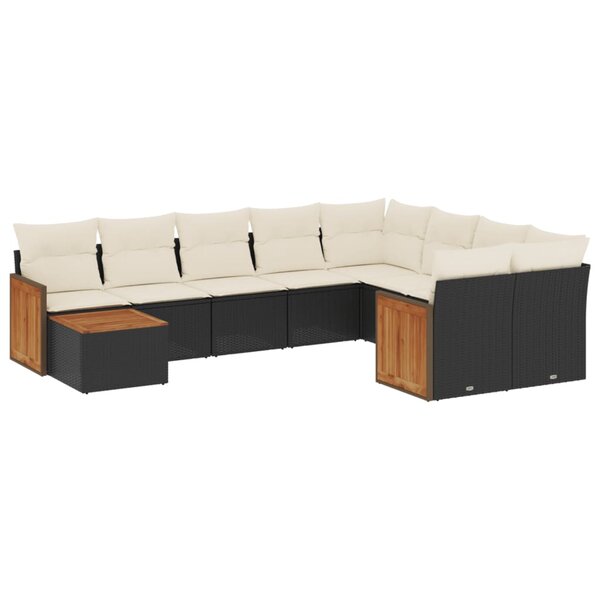 vidaXL Salon de jardin 10 Pièces avec coussins noir résine tressée