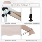 Store banne manuel rétractable 2L x 1 5l x 1 7-2 8H m inclinaison réglable installation rapide métal alu polyester beige