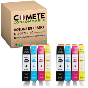 CARTOUCHE d'Encre 364XL - lot de 8 Compatibles avec HP 364 XL pour Cartouche HP 364 XL pour HP Photosmart et Office Jet - 2 Noir + 2 Cyan + 2 Magenta + 2 Jaune-COMETE  Entreprise française