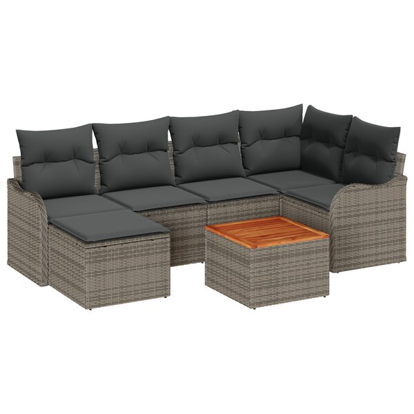 Canapé de Jardin 7 pièces vidaXL avec Coussins Gris Rattan Acacia