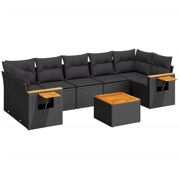 vidaXL Salon de jardin 8 Pièces avec coussins noir résine tressée