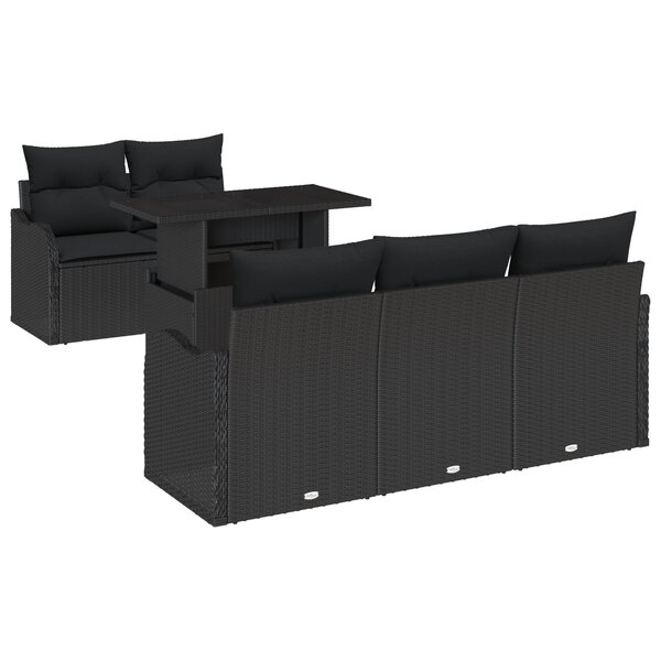 Ensemble de Canapés de Jardin 6 Pièces avec Coussins Rattan Synthétique Noir
