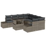 vidaXL Ensemble de canapés de jardin 9 pièces avec coussins gris en poly rotin