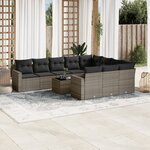 vidaXL Salon de jardin 11 Pièces avec coussins gris résine tressée