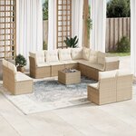 vidaXL Salon de jardin avec coussins 12 Pièces beige résine tressée