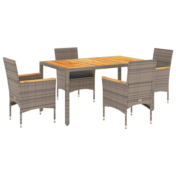 vidaXL Ensemble à manger de jardin et coussins 5 Pièces gris rotin acacia