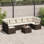 vidaXL Ensemble de salon de jardin 8 pièces avec coussins Marron Poly Rattan