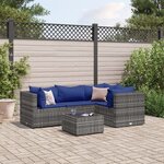 vidaXL Salon de jardin 5 Pièces avec coussins Gris Résine tressée
