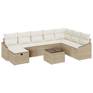 vidaXL Ensemble de canapé de jardin 9 pièces avec coussins Beige Poly Rotin