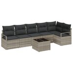 Ensemble de canapé de jardin 7 pièces avec coussins gris rotin poly