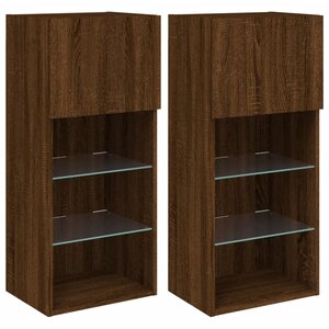 vidaXL Meubles TV avec lumières LED 2 Pièces chêne marron 40 5x30x90 cm