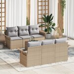 vidaXL Ensemble de Canapé de Jardin 7 Pièces avec Coussins en Poly Rattan Beige Acacia